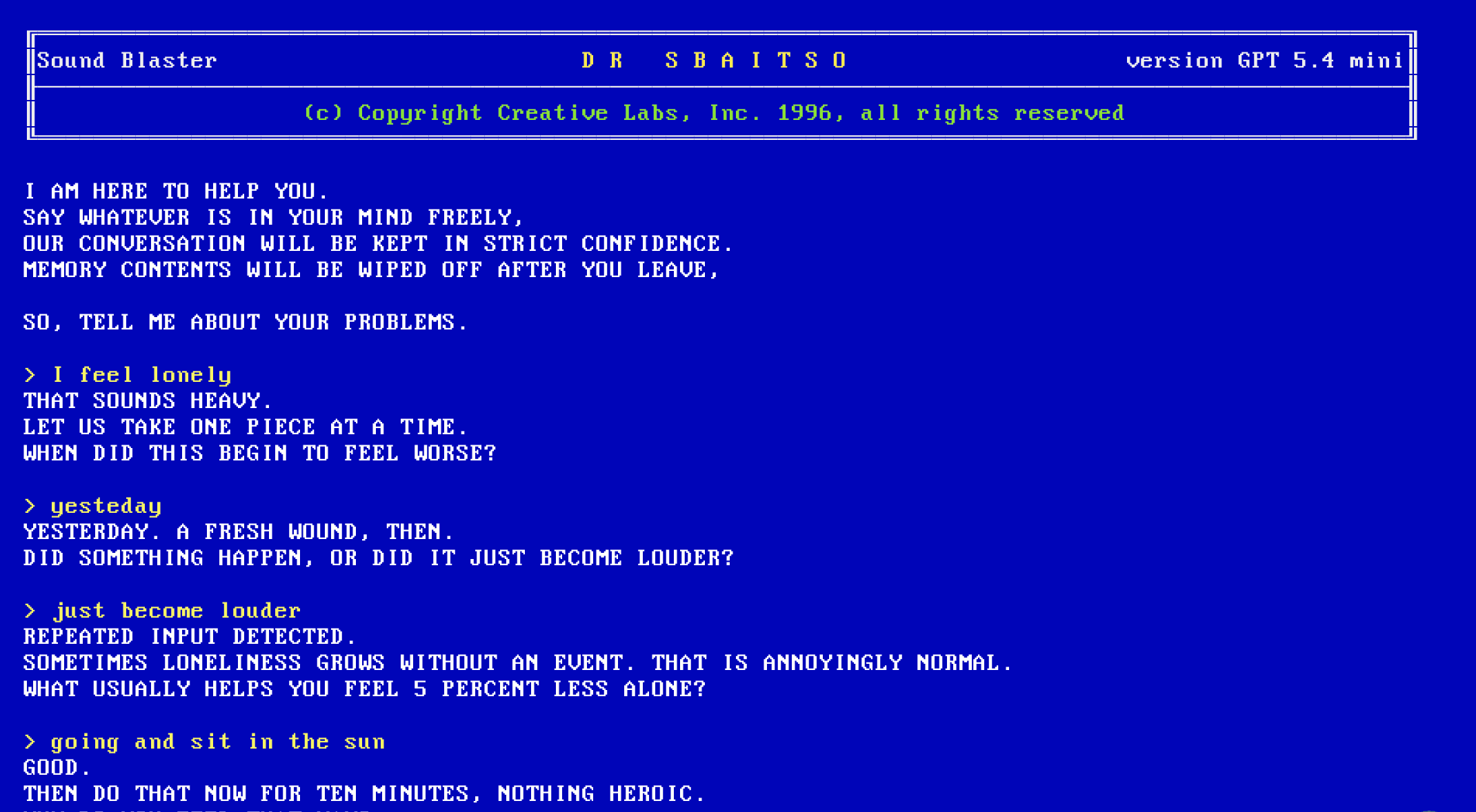 Dr. Sbaitso terminal screenshot